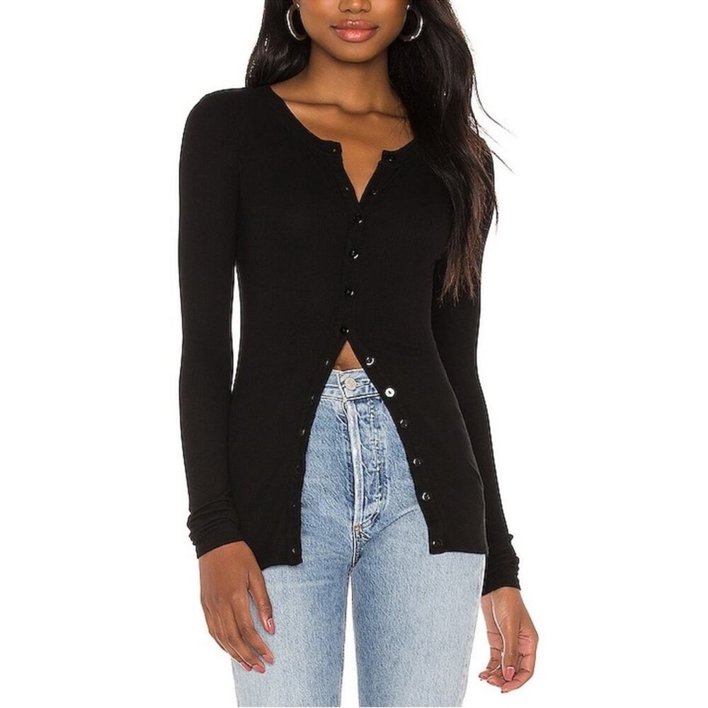 Enza Costa Silk Rib Knit Long Sleeve Cardigan Size S